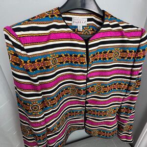 Vintage Adrianna Papell Women SZ 12 Silk Blazer Shirt Shacket Pink Black Baroque